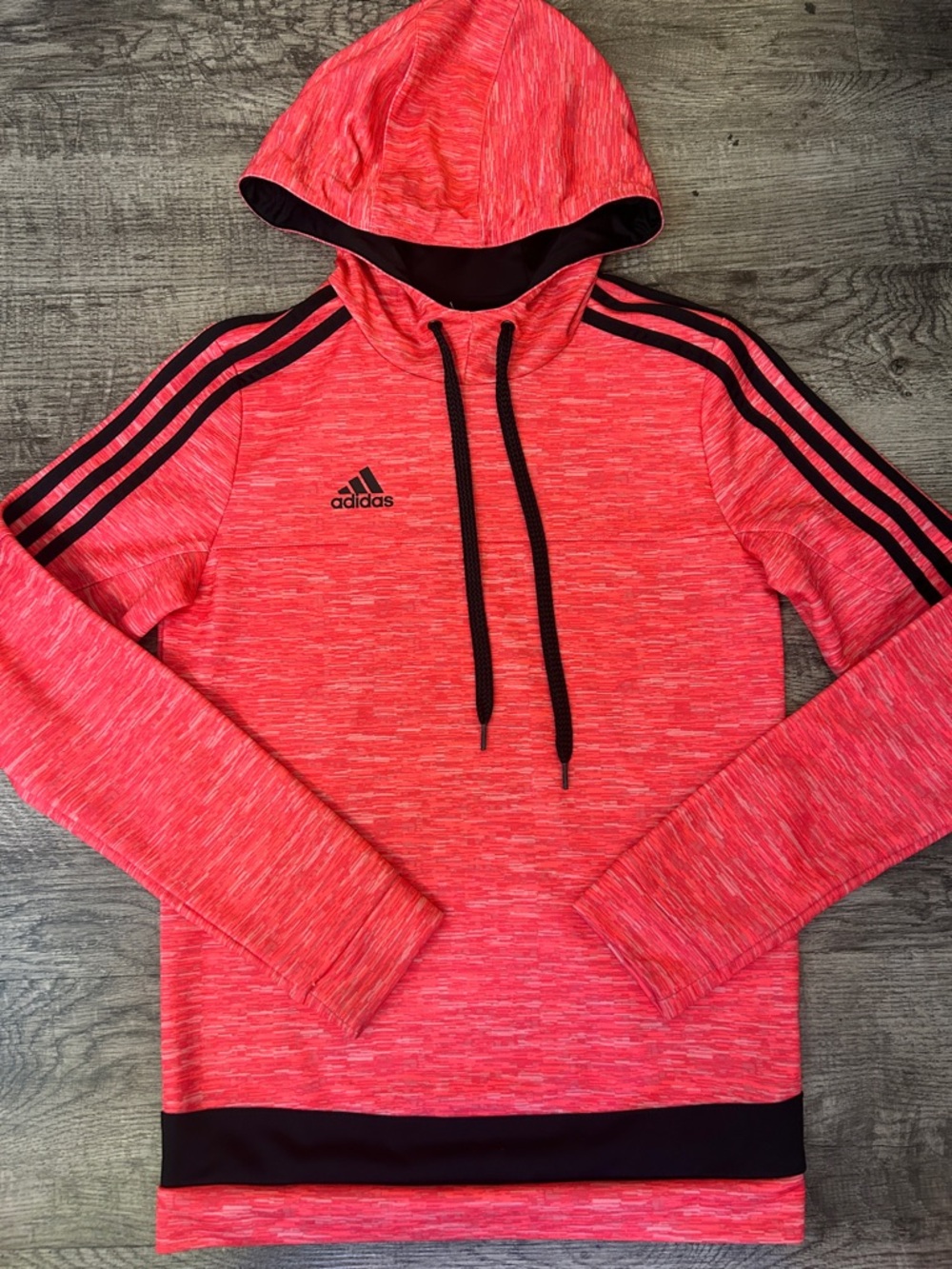 adidas  Heathered Red Hooded Zip-Up Sweater with Black Accents